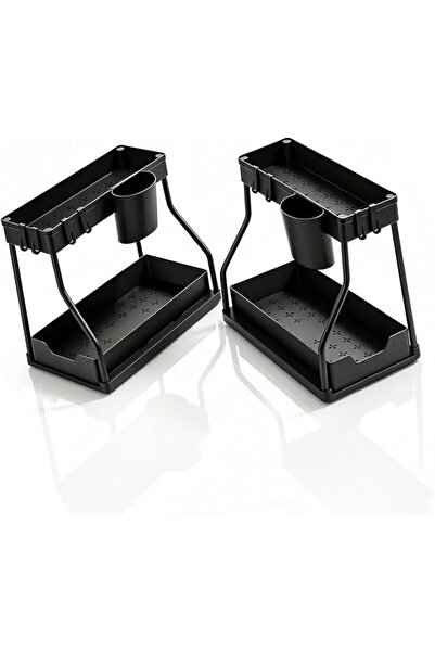 Duomama 2 Pack Black Expandable 2 Tier Sliding Under Sink Storage Organizer |...