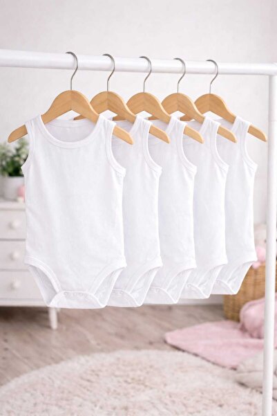 GHAND 5 Pieces of White Sleeveless Snap-On Children's Baby Bodysuits