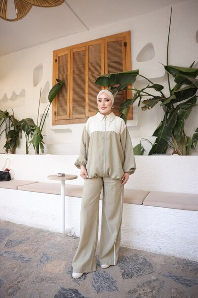 estilowear Women's Hijab Oversize Zippered 2-Piece Tracksuit Set