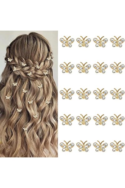 KASTWAVE 20 Pcs Mini Rhinestone Butterfly Hair Clips, Small Gold Hair Barrett...