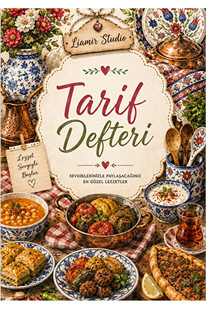 Liamir Studio Yemek Tarif Defteri 50 Yaprak, 100 Sayfa, Laminasyon Kapak / Te...