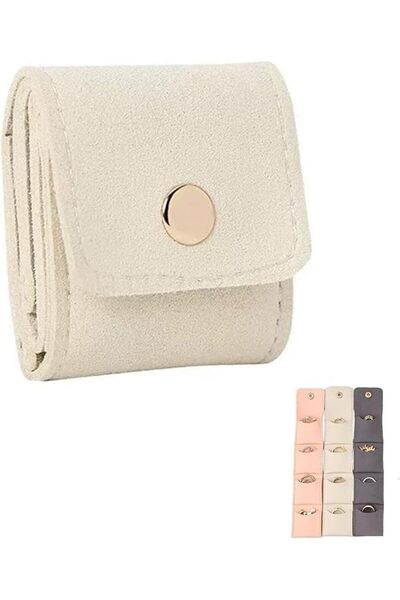 GENERAL Mini Travel Jewelry Roll Bag (White) - Portable Foldable Pouch with B...