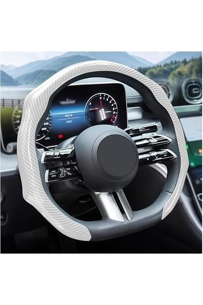 KASTWAVE Carbon Fiber Car Steering Wheel Cover, Leather Non-Slip Vehicle Stee...