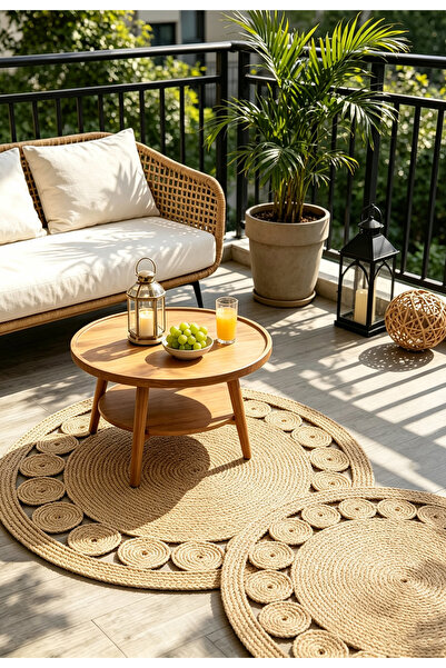 Generic Brand 2-Piece Jute Rug Set 100x100 & 80x80 – Natural Jute Carpet, Han...