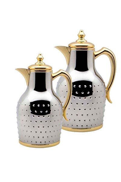 BASURRAH Luxury Tea and Coffee Thermos Set, 2 Pieces, Silver Gold Dotted Colo...