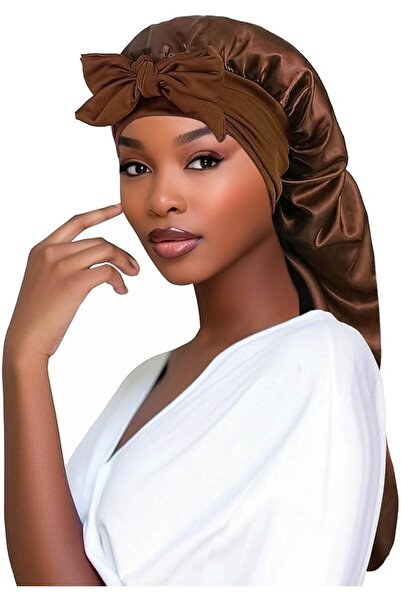 GENERAL Long Satin Bonnet for Sleeping – Silk Braid Night Cap with Elastic Ti...