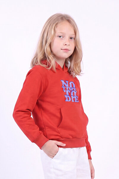 FYK KİDS Girl's Printed Kangaroo Pocket Long Sleeve Hooded Sweatshirt