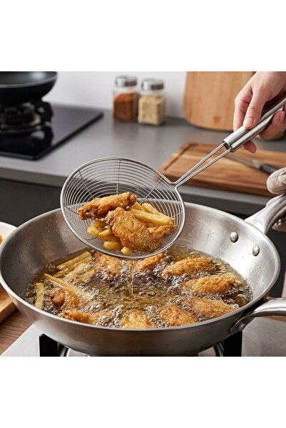 Re Stainless steel skimmer 18cm, draining spoon with tubular handle, total le...