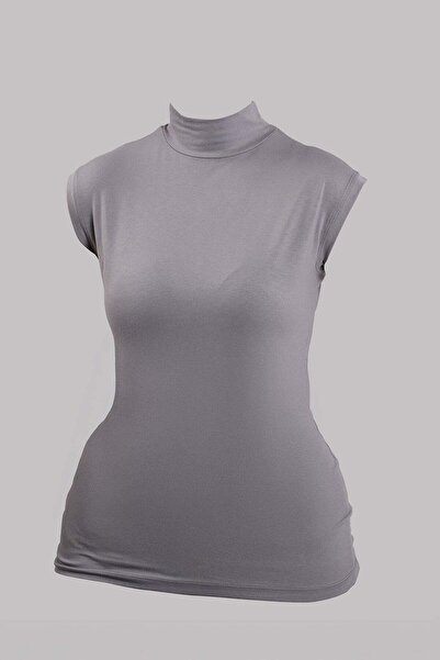 HÜRREM BONE Gray Body Turtleneck Viscose Zero Sleeve 1027_15