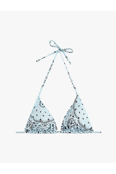 Koton Halter Yaka Şal Desenli Üçgen Bikini Üstü