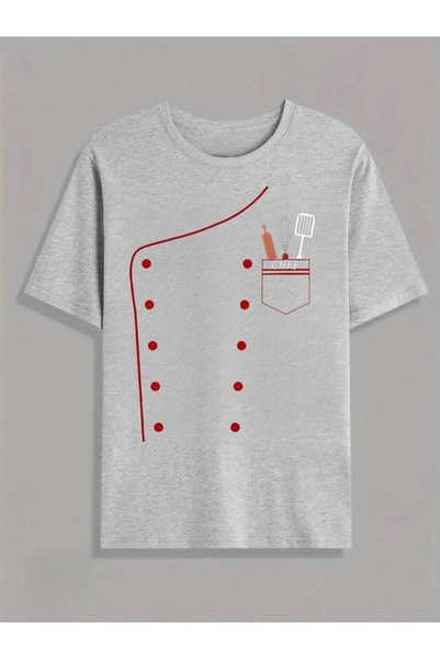 26LIK Uniform Design Men's-Shirt With Kitchen Tools Text Chef Print Summer Ca...