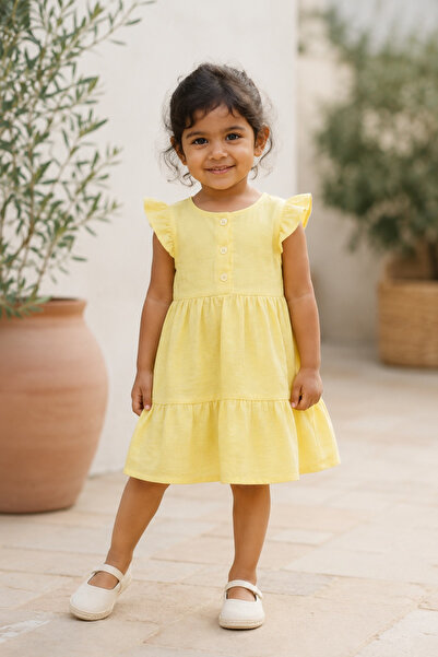 GÜLERBEBECİX Girl's 100% Muslin Dress with Ruffle Detail, Breathable Summer D...