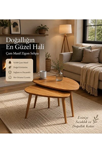 Genel Markalar Zigon sehpa 2 li doğal çam masif