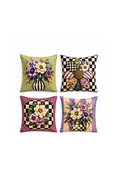 Ucarehome Villa Garden Digital Printed Set of 4 Throw Pillow Covers Soft Sued...