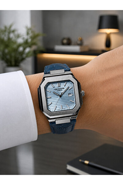 Lee Cooper Men's Wristwatch Stylish Square Case Leather Band Steel Case 50 Me...