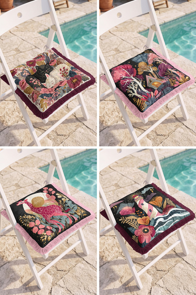 Realhomes Garden Chair Cushion with Cat, Giraffe and Lighthouse Figures, 4-Pi...