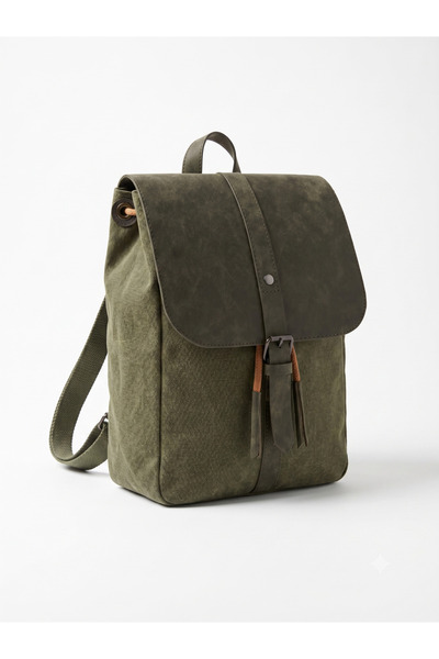MANDOSİ Rucsac unisex vintage din pânză, cu compartimente și husă din piele, ...