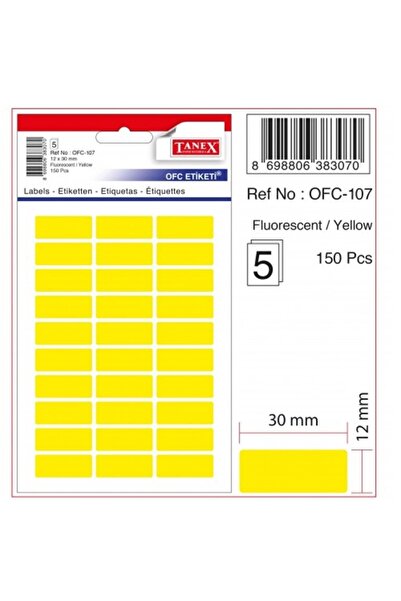 Tanex Self-Adhesive Labels, 12 X 30 Mm, 150 Pcs/Set, Tanex, Fluorescent Yellow