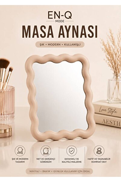ENQ Masa Aynası Dekoratif Dalgalı Çerçeveli Makyaj ve Bakım Aynası 13x17 cm
