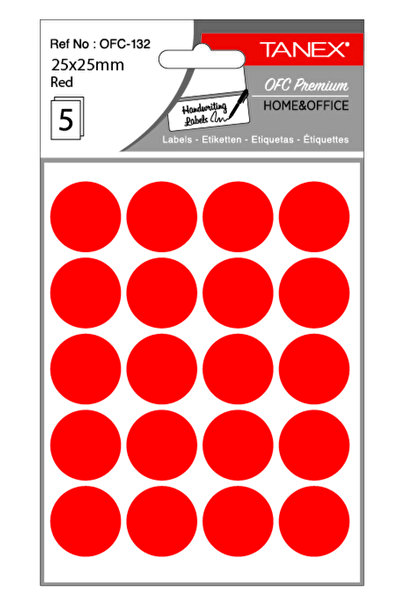 Tanex Round Self-Adhesive Labels, D25 Mm, 100 Pcs/Set, Tanex, Red