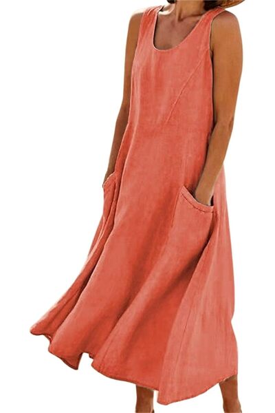 Generic Womens Cotton Maxi Dress Sleeveless Long Sundress Loose Fit Dress