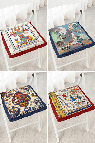 Realhomes Colorful Fairy Tale Figured Patterned 4-Piece Fringed Zippered Chai...