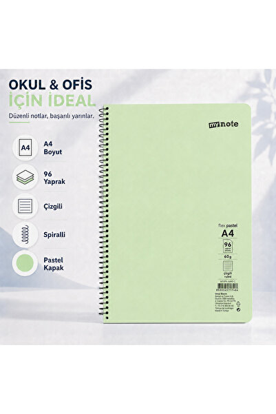 Mynote Flex Pastel A4 96 Yaprak 60 gr Spiralli Çizgili Defter