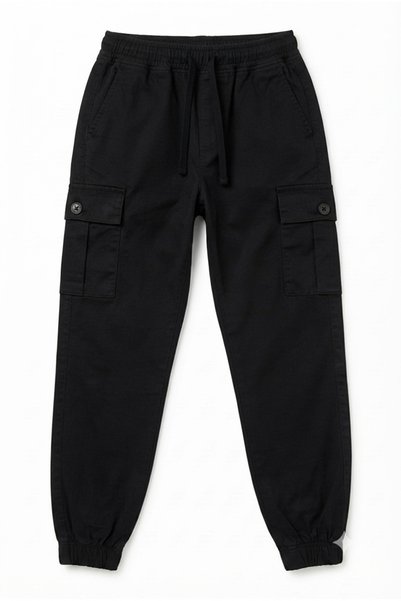 TAYO BABY Boy's Cargo Pants Black Elastic Waist 5-8 Years Old Cotton Flexible
