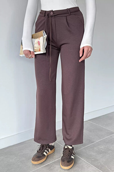 Aryena Coffee Buttoned Palazzo Trousers