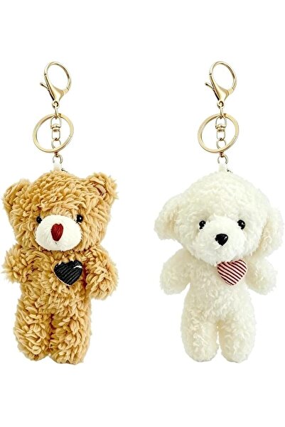 GENERAL LRTJ 2Pcs Cute Bear & Puppy Keychains, Plush Little Animal Bag Charms