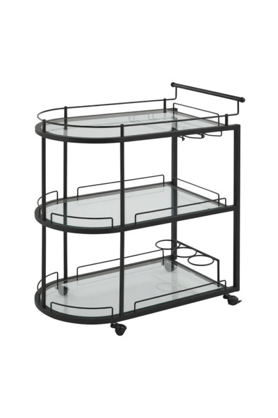 YINZUO 3-Tier Bar Cart with Wheels, Glass Serving Trolley with Clear Glass Sh...