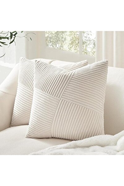 Aputue Corduroy Cushion Cover, 45x45cm White Soft Corduroy Pillow Case with H...
