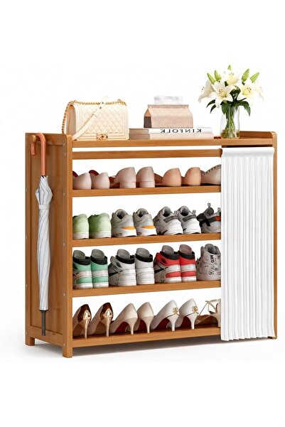 OYDAS Bamboo Shoe Rack with Dustproof Curtain, Free Standing Shoe Storage Org...