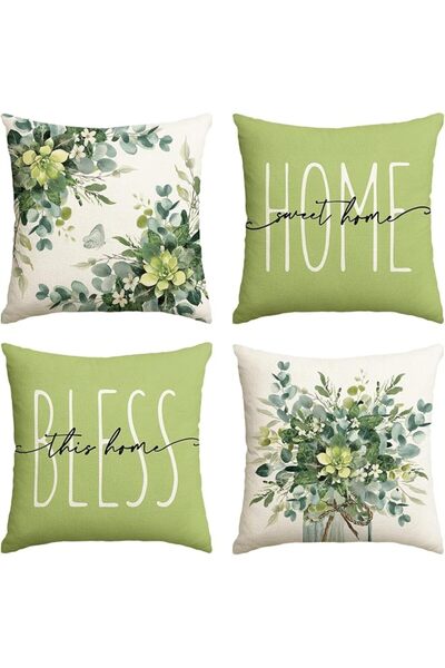Yelajoy 4 قطع من أغطية الوسائد، أغطية وسائد زخرفية خضراء، أغطية وسائد مربعة ل...