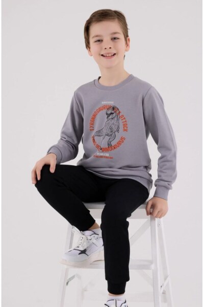 Rolypoly Boys' Dinosaur Printed Green Crew Neck Sweatshirt and Sweatpants Set...