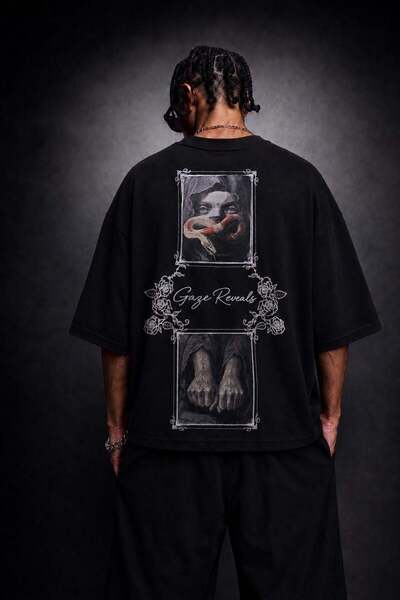 Slatra Ανδρικό μπλουζάκι Black Gaze Reveals Velvet Patch Oversize