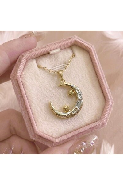 Heda Jewelry قلادة ستاردست - قلادة فولاذية على شكل هلال أزرق