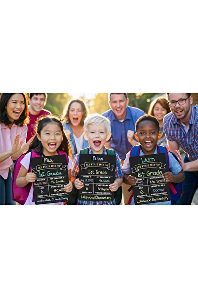 Generic fun-plus First Day of School Sign Board, 12″x8.5″ Photo Prop Sign (Do...