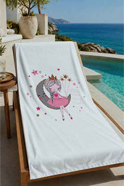 Evmila Beli jednorog i mesečev uzorak, peškir za plažu 70x150 - digitalno šta...