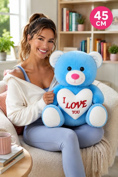 TREND 45 CM Peluş Ayıcık Kalpli I Love You Yazılı Büyük Boy Teddy Bear Sevgil...