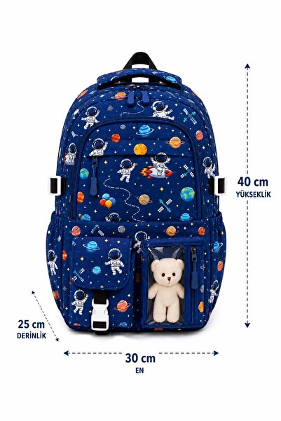 Bambus Kawaii Kore Tarzı Aksesuarlı Ortopedik Yerli Günlük Okul Çantası Uzay Karakter
