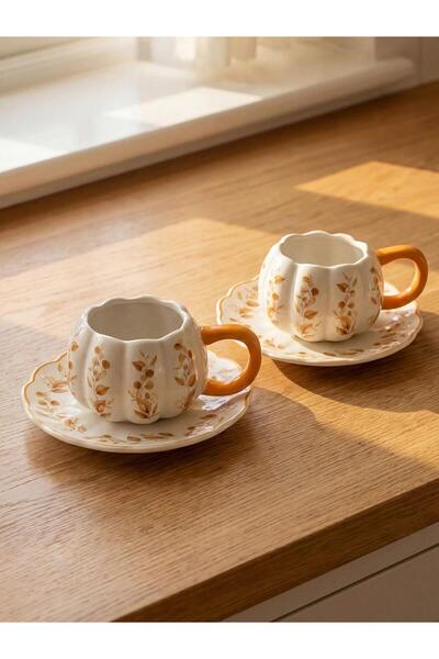 LC Waikiki Pumpkin Printed Porcelain Coffee Cup Set for 2 People (W6)