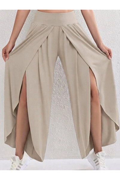 Beruflic Women's high waist elastic front cross detailed sandy pants
