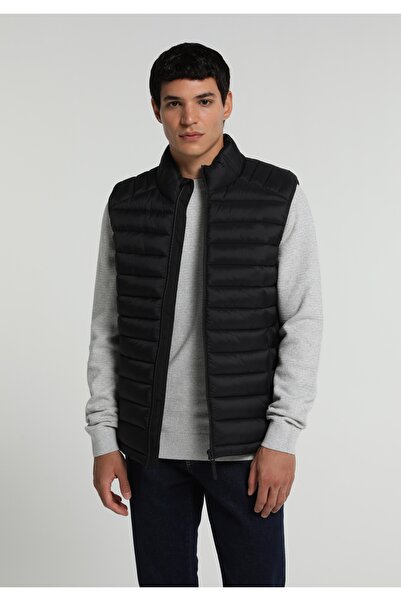 Colin's Slim Fit Stand Collar Zippered Lined Men's Black Vest