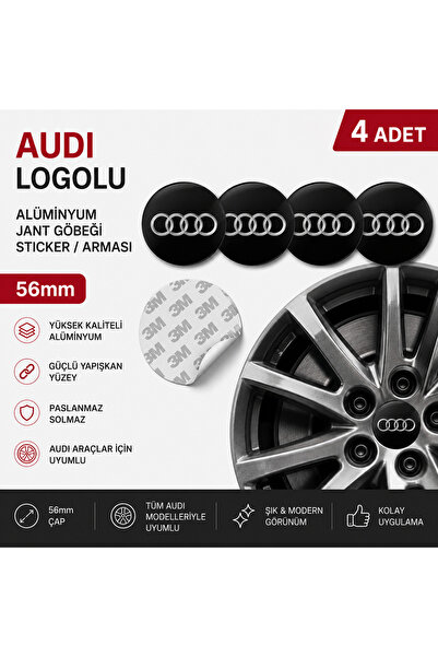 MemoDigital Audi Logolu Alüminyum Jant Göbeği Arması Sticker 56mm - 4 Adet