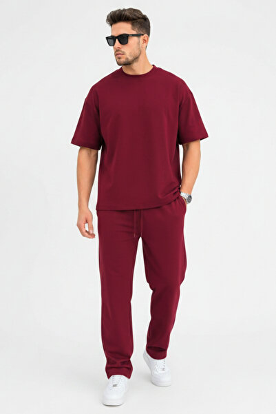 Runades Men's Oversize Two-Thread Short-Sleeved and Elastic-Waisted Sweatpant...
