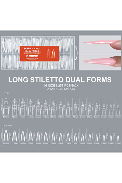 Venalisa Long Stiletto - Sandviç Tırnak İkili Dual Form Seti - 256 Adet 16 Bo...