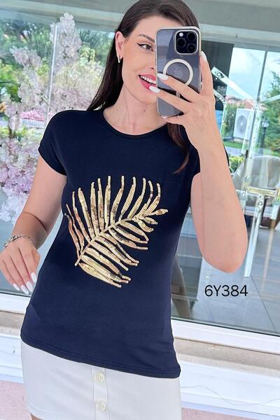 İnce Topuk Sequin Embroidered Viscose Blouse 6Y384