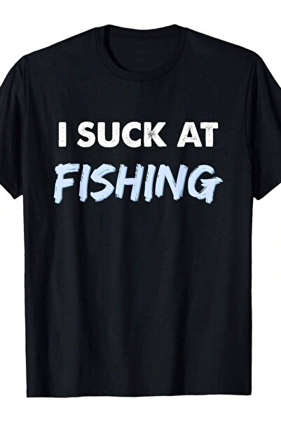 4CR تي شيرت I Suck At Shirt Funny Fishing، مقاس كبير، رقبة دائرية، أسود، قابل...