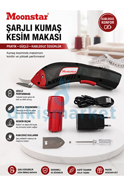 dm dikişmarket Şarjlı Kumaş Kesim Makası Yedek Uçlu